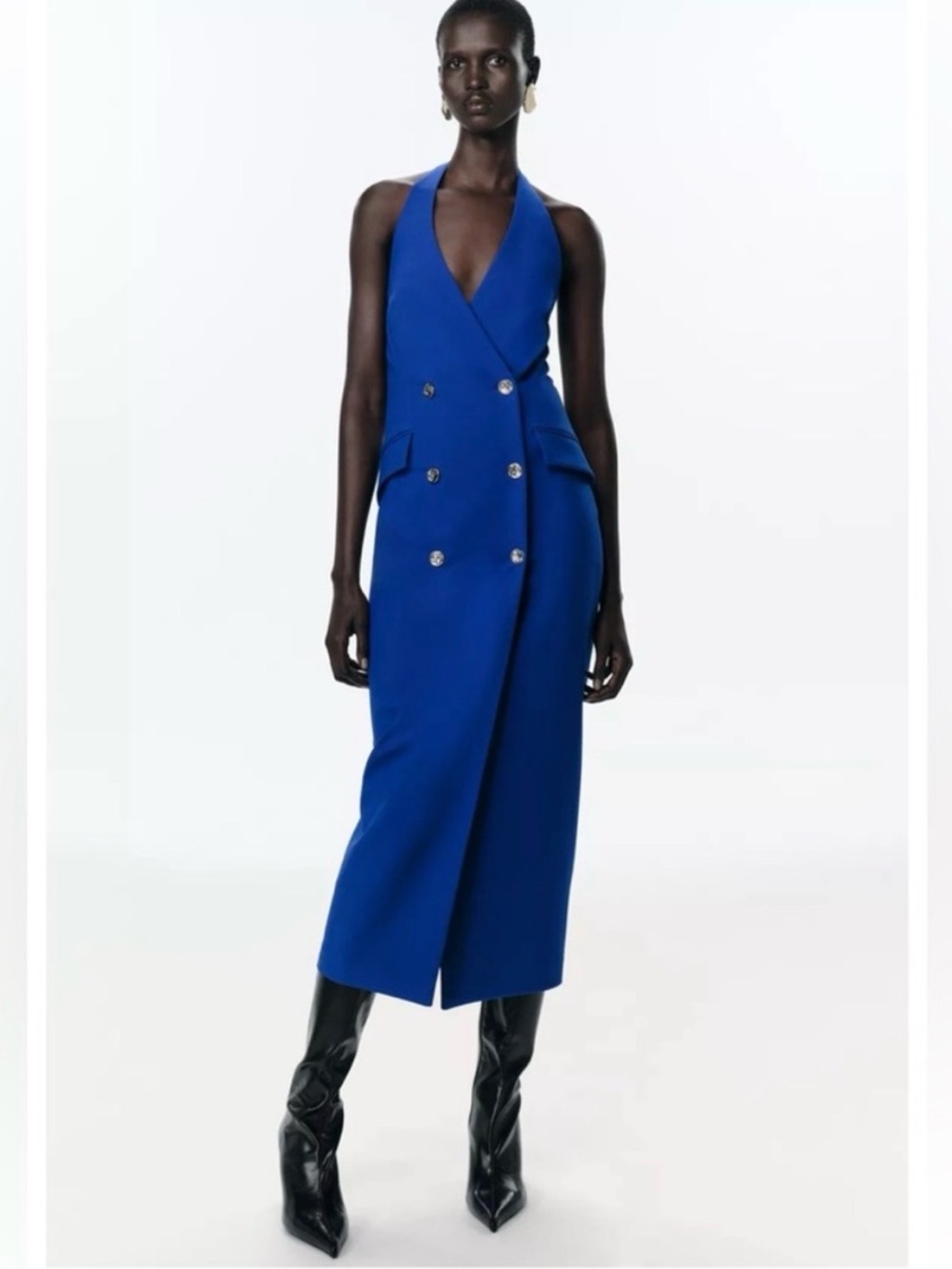 Zara Sleeveless Royal Blue Double-Breasted Midi Dress WRAP TUBE MIDI DRESS
